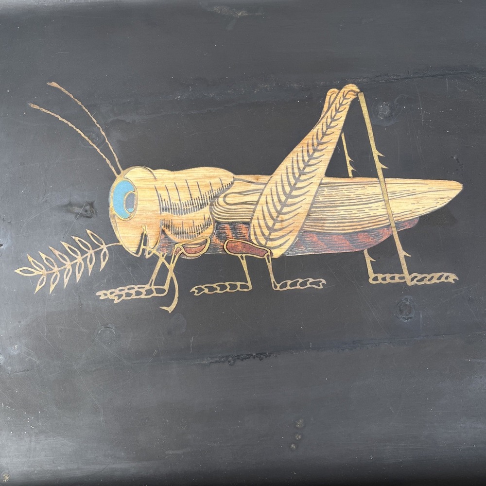 Vtg COUROC LARGE Black Resin Inlay Tray Table GRASSHOPPER 18"x12.5" RARE MCM - Picture 3 of 9